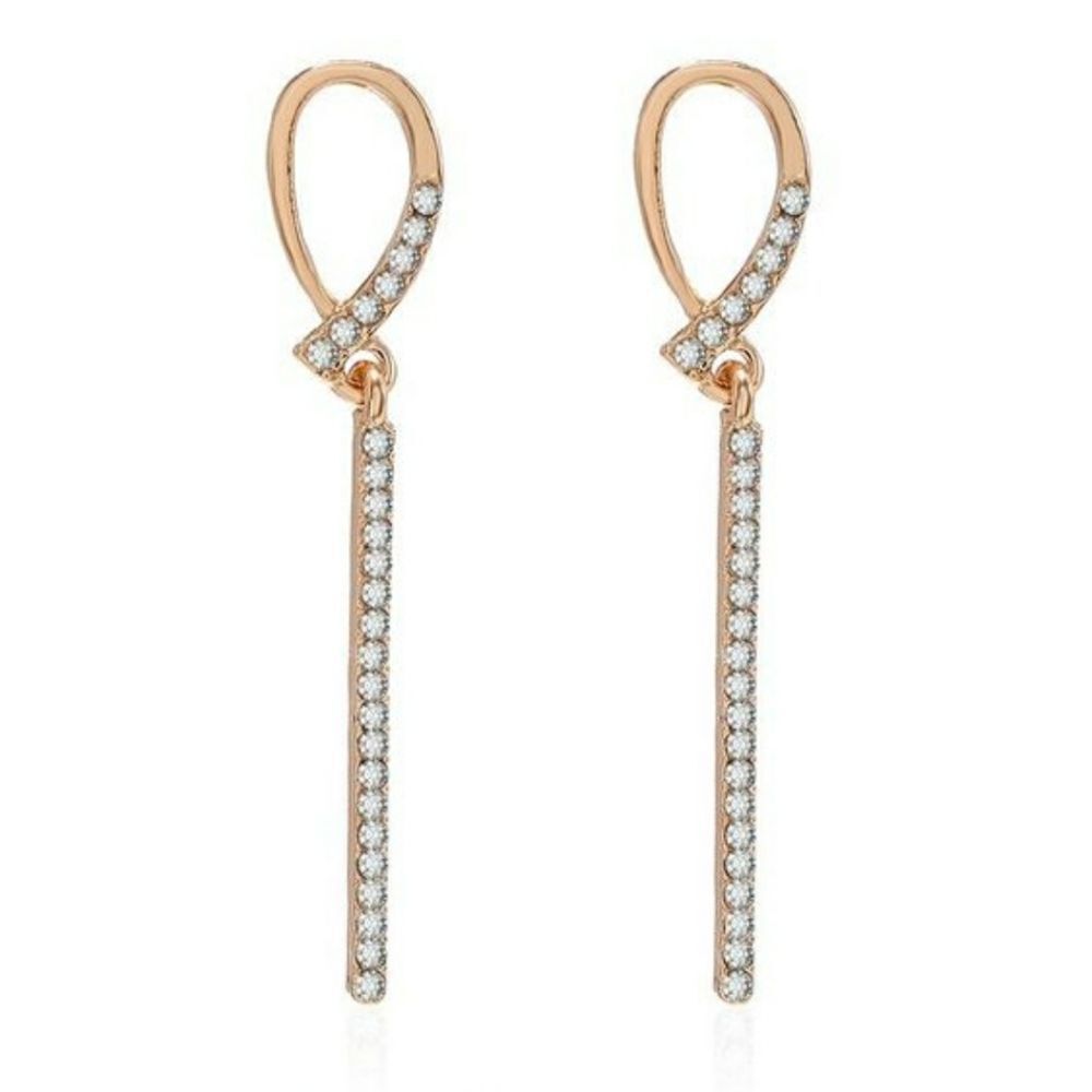Rhinestone-encrusted Drop Earrings Gold Tone